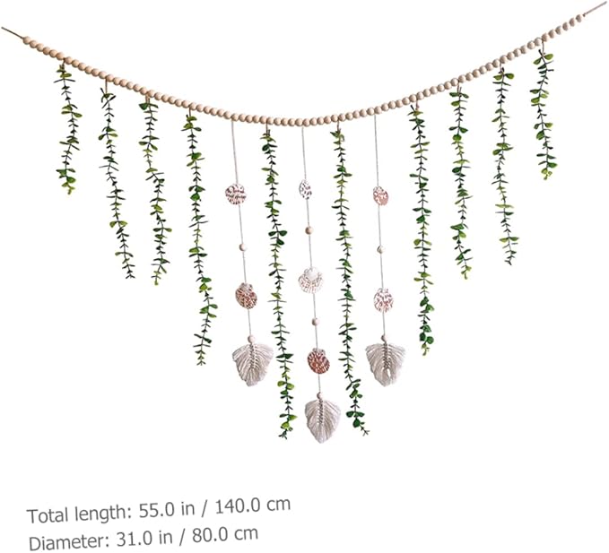 Boho Eucalyptus Leaf Wall Hanging Decor Artificial Garland Wooden Beads Decor