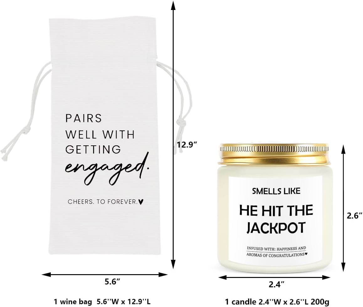 Engagement Gifts for Couples Her Engagement Party Decorations Gift for Couple Wine Bag Scented Candles Set Pairs Well with Getting Engaged Gifts Smell Like He Hit The Jackpot White Wine Bag