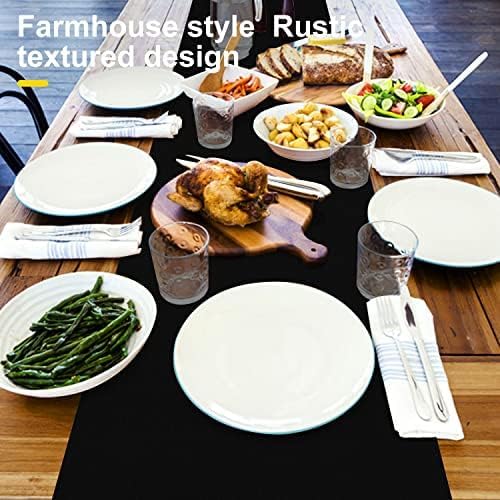 Wipeable Table Runner, Farmhouse Dresser Runner, Rustic Indoor/Outdoor (48'', Black)