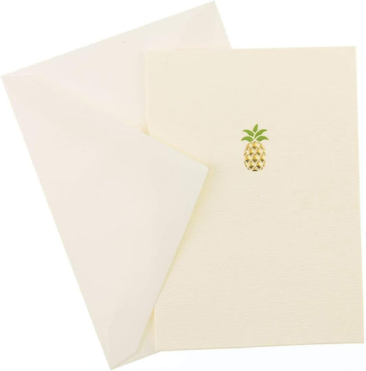 Graphique Pineapple La Petite Presse Boxed Notecards - 10 Embellished Gold Foil Pineapple Blank Cards with Matching Envelopes, 3.25" x 4.75"