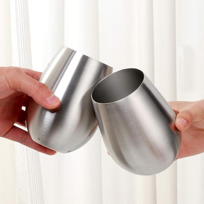Buyer Star 304 Stainless Steel Wine Glasses Set of 2 - Large 17 oz Outdoor Stemless Wine Tumblers - 100% Unbreakable & Stemless Metal Drinking Cups for Home and Outdoors Dishwasher safe (Silver&Gold)