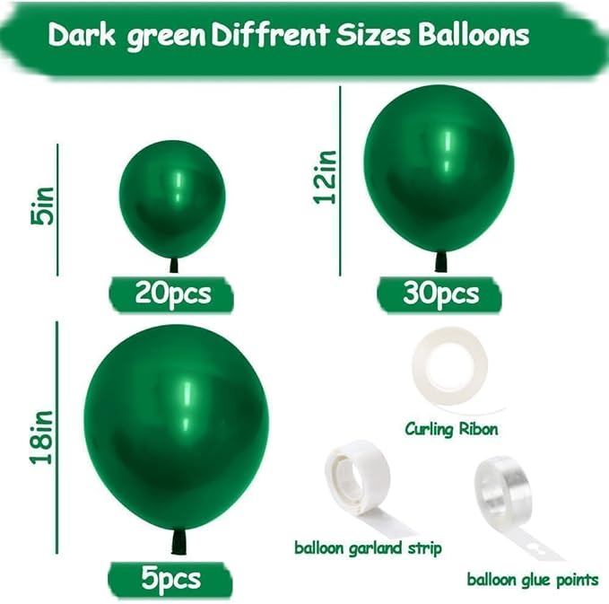 Dark Green Balloons Double Stuffed Emerald Forest Green Balloon Arch Different Sizes 18/12/5in Metallic Balloons for Jungle Birthday Baby Shower Graduation St Patricks Day Decorations