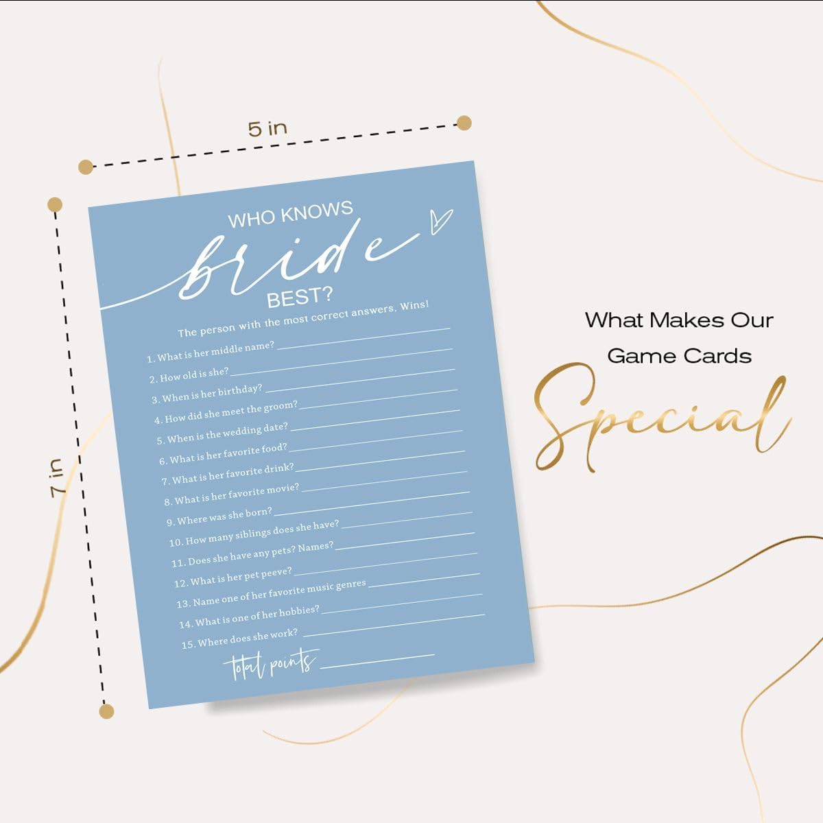 Bridal Shower Games Cards, Who Knows The Bride Best, 25 Guest Wedding Games, Minimalist Blue Wedding Party Supplies - B03