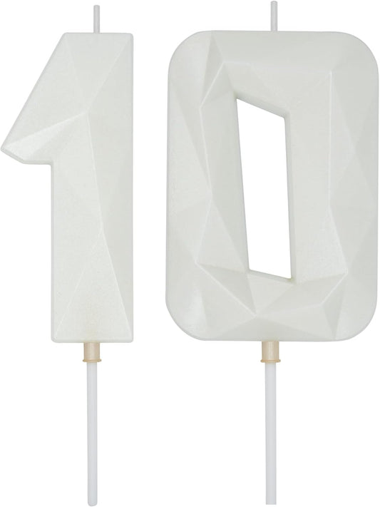 DERVENTA Large Birthday Candle Number 3D White 3.7 inch Party Celebration Anniversary Decoration Cake Topper 1 Piece (Number 10 White)