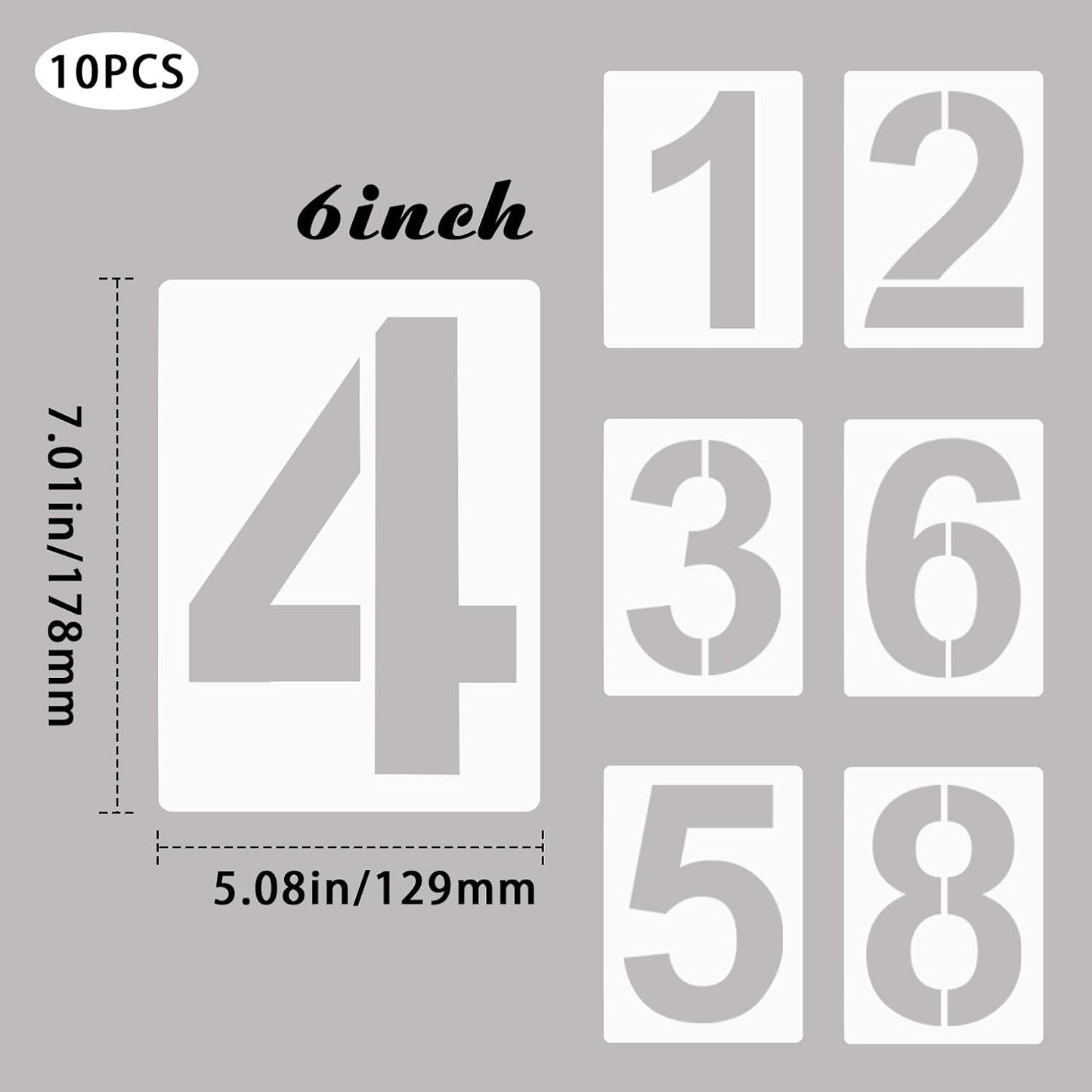 6 Inch Plastic Number Stencils Kit 0-9 – Reusable Address & Digital Number Painting Templates for Cake, Mailbox, Road, Parking Lot, Door, Truck Signs