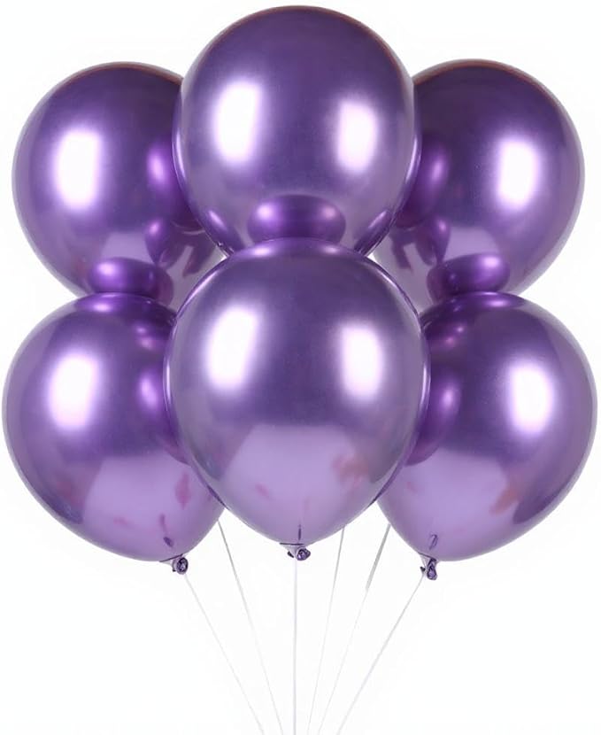 50 Pcs 12 Inch Metallic Purple Balloons, Chrome Purple Latex Balloons for Party Decorations, Shiny Bright Purple Balloons for Girls Birthday, Wedding, Baby Shower, Lavender Theme Party