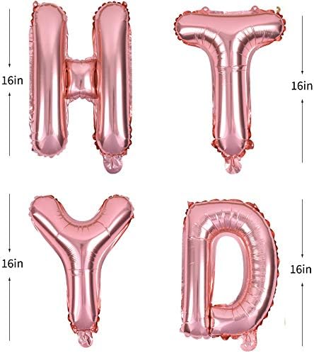 TONIFUL Rose Gold Happy Birthday Balloons Banner, 16 Inch Mylar Foil Letters Birthday Sign Banner Ballon Bunting Reusable for Girls Boys Kids & Adults Birthday Decorations and Party Supplies