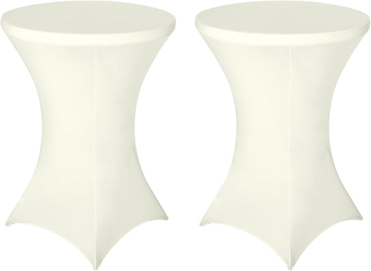 FestiCorp 2 Pack Spandex Cream Table Cover, Cocktail Fitted Tablecloths, Round Highboy Stretch Table Covers Cloths for Party, DJ, Bar, Wedding, Birthday, Banquet, 30"-32" Diameter x 40"-43" Height