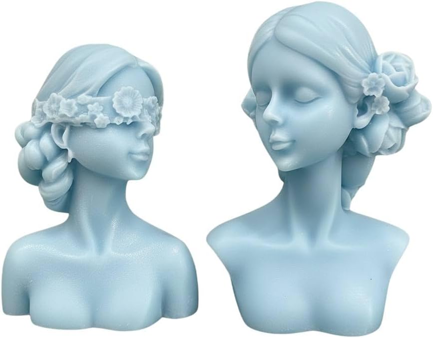 Handmade Bust Candle – Elegant Goddess Sculpture Candle – Decorative Home Décor & Unique Gift (Closed Eyes, Blue)