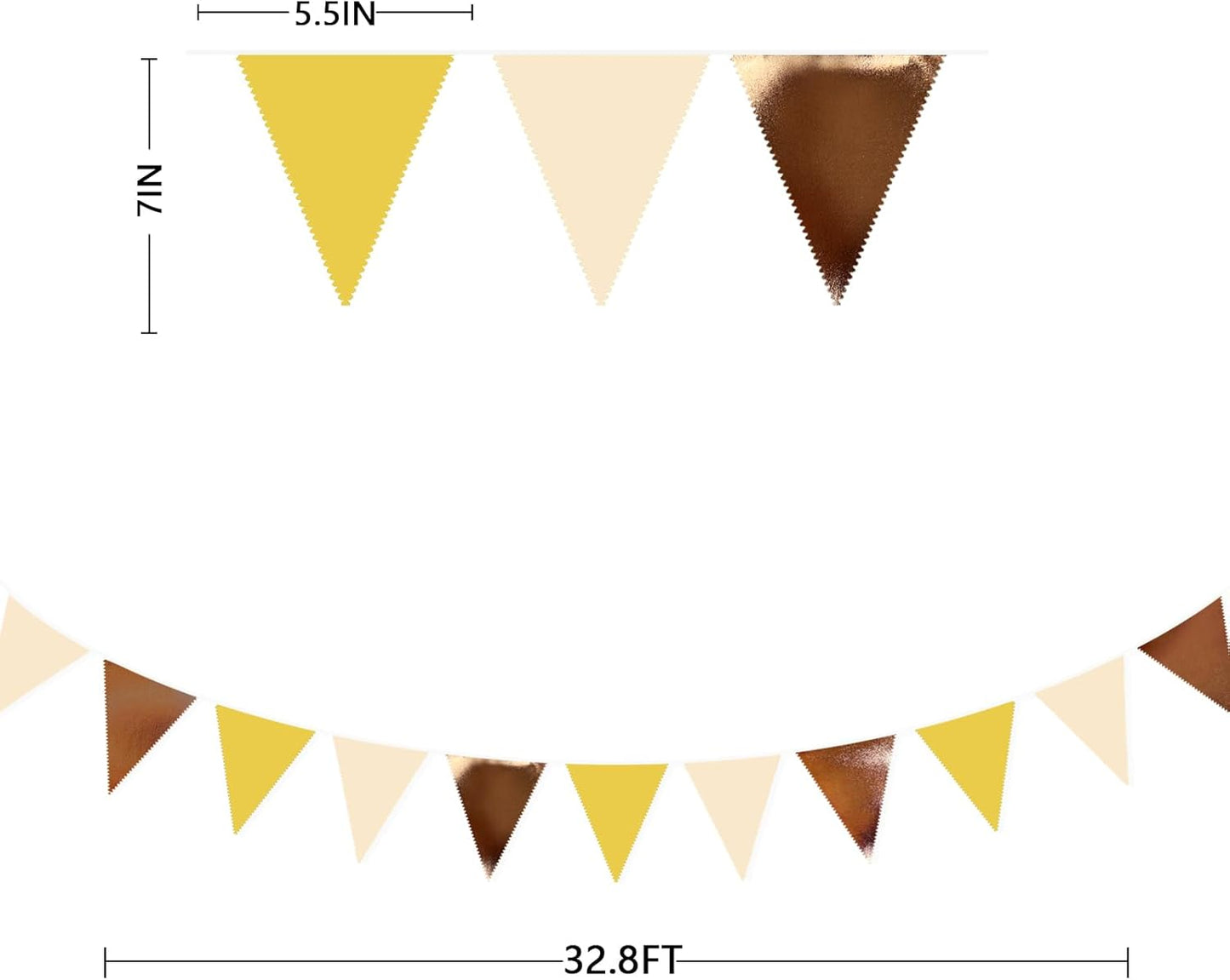 32Ft Yellow Brown Party Decorations Metallic Brown Mustard Yellow Triangle Banner Flag Pennant Fabric Garland Streamers for Boho Birthday Bee Baby Shower Sunflower Party Outdoor Decor Supplies
