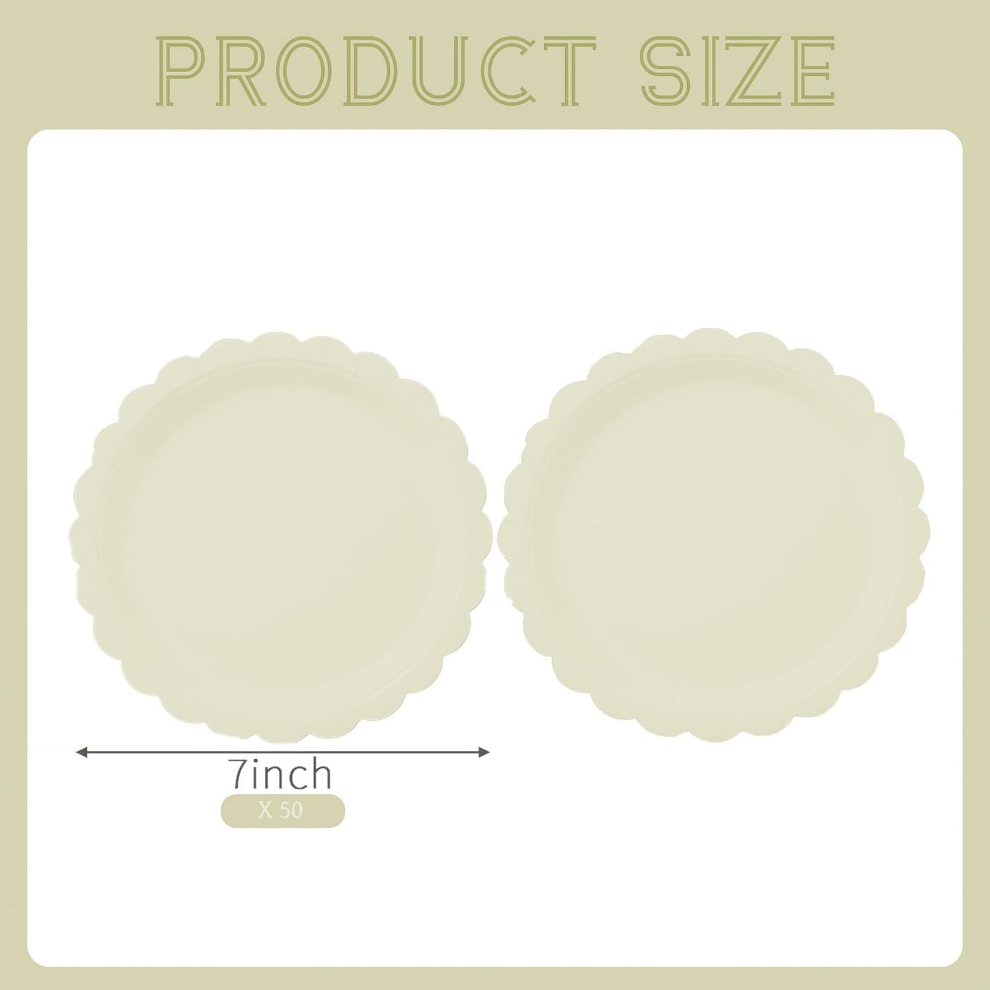 BEFORYOU 50PCS Scalloped Disposable Paper Plates 9IN Dessert Cake Party Plates for Baby Shower, Wedding,Bridal Shower Birthday Party Supplies (Milky-White, 7IN)