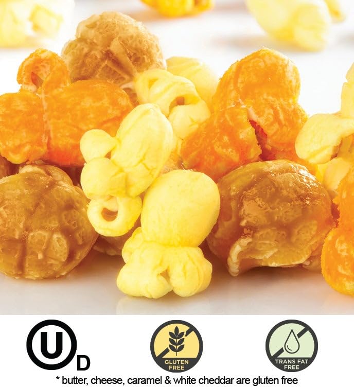 The Popcorn Factory Popcorn Tin with 3 Popcorn Flavors, Robust Cheddar, White Cheddar, Caramel, Large Tub 3.5 Gallons, Snack Gifts, Perfect for Any Occasions, Movie Night Snacks, Holidays, Christmas