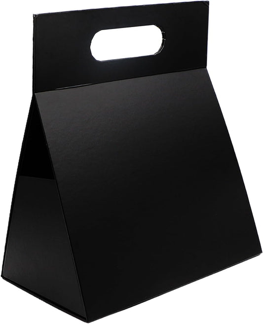 opaprain 9X6X4.3inch Portable Premium Folding Gift Box with Handles - Reusable Elegant Storage Solution for Birthdays, Weddings, Corporate Events, Eco Friendly Compact Design (Black)