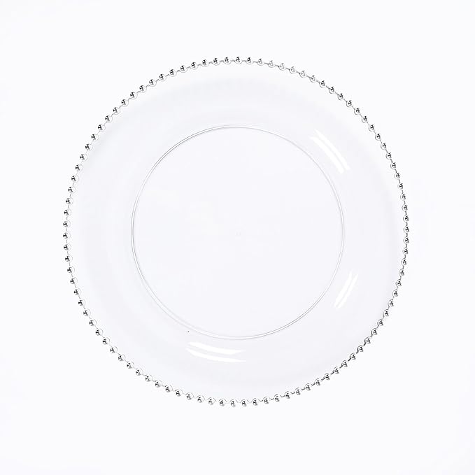 Efavormart 10-Pack Economy Plastic Charger Plates 13" Round Clear with Silver Beaded Rim - Stylish Dinner Party Serving Plates
