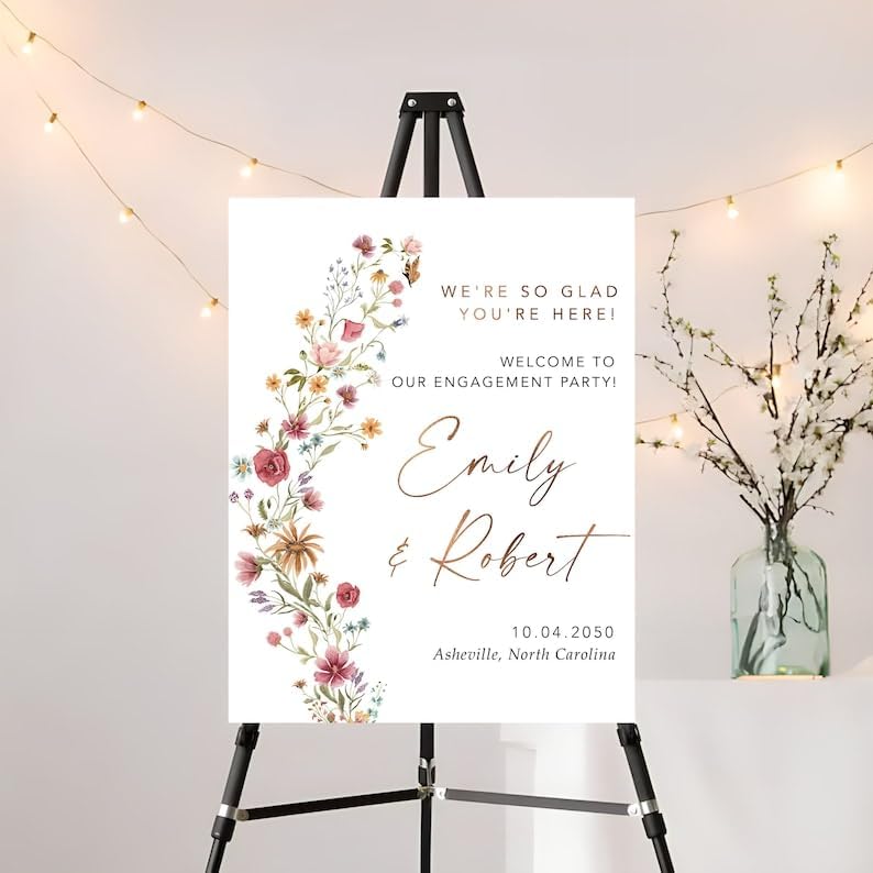 Wildflowers Engagement Party Welcome Sign Template, Wildflowers We are Engaged Sign, Engagement Decor, Watercolor Wildflower, Wildflower Engagement Party Signs