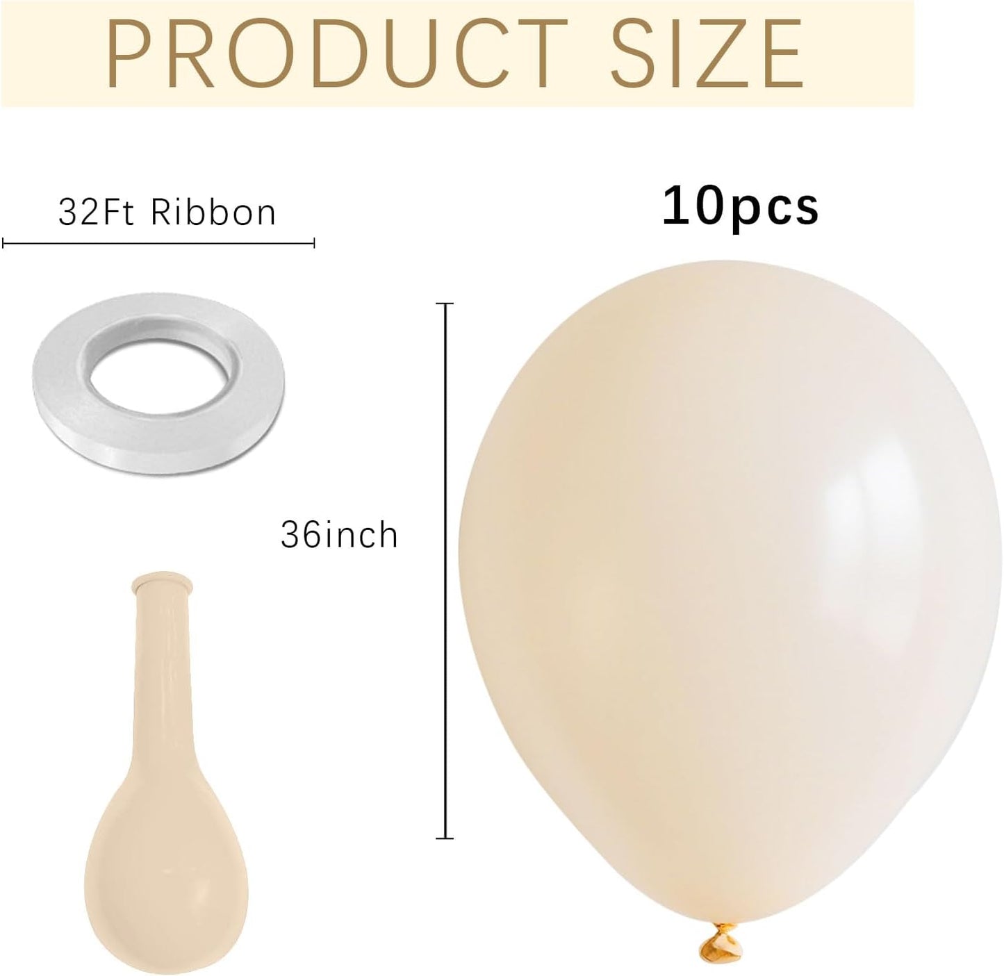 Cream Balloons 10 Pack 36 inch Latex Party Neutral Round Beige Sand White Balloons for Birthday Wedding Baby Shower Gender Reveal Party Decoration