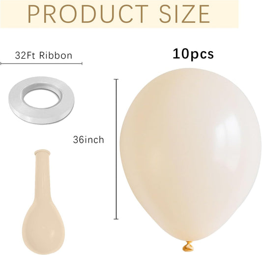 Cream Balloons 10 Pack 36 inch Latex Party Neutral Round Beige Sand White Balloons for Birthday Wedding Baby Shower Gender Reveal Party Decoration