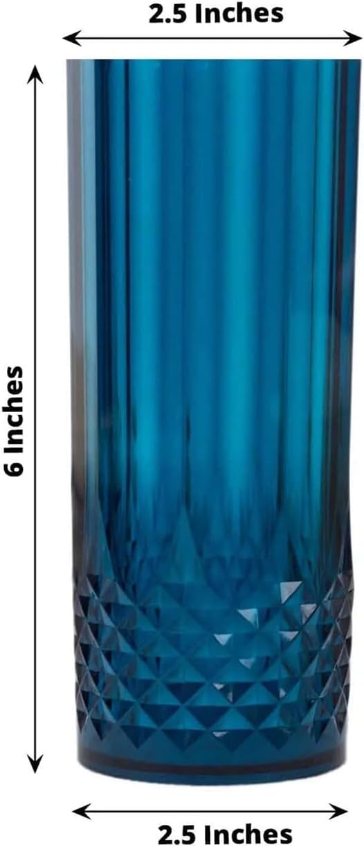 Efavormart 6-Pack Plastic Highball Glasses, 14oz Shatterproof Crystal Cut Drink Glasses for Kitchen Mojito Whiskey Cocktail, Navy Blue