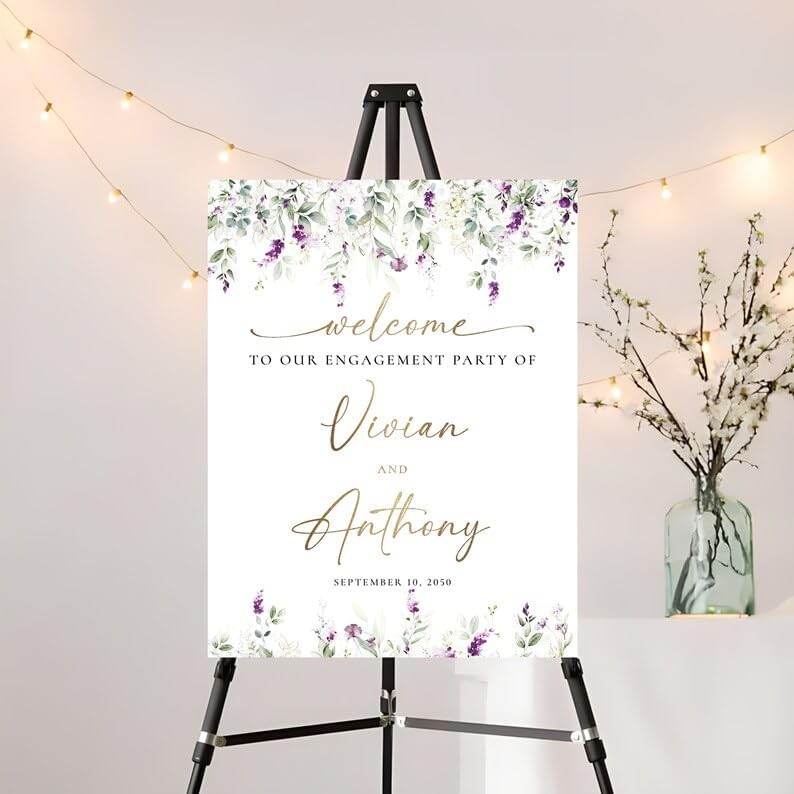 Greenery Purple Engagement Sign, Lilac Engagement Party Sign, Green Lavender Engagement Party Decor, Engagement Party Yard Signs