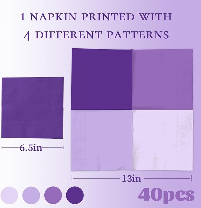 Lavender Party Supplies-40Pcs Gradient Purple Napkins Lavender Light Purple Disposable Paper Napkins for Birthday,Baby Shower,Wedding