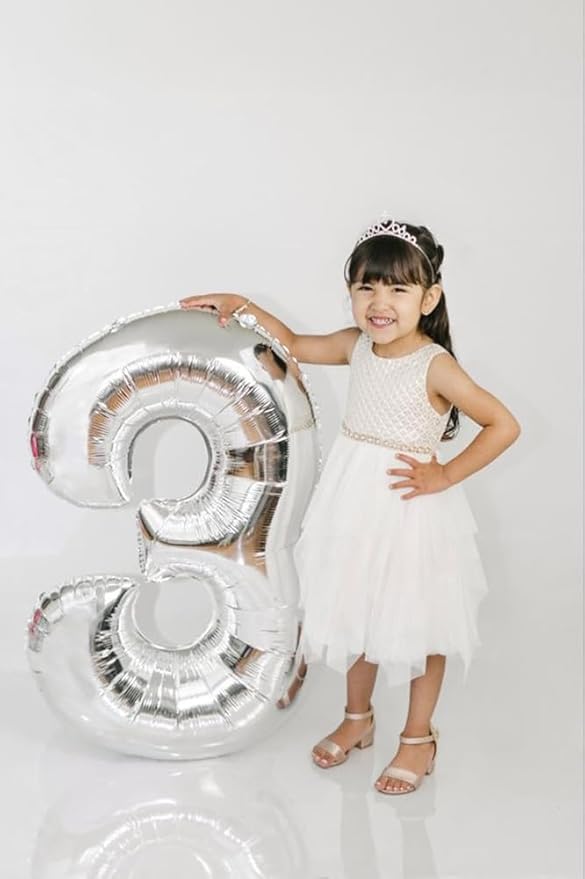 Numbers Balloon 3, 40 Inch Large Silver Balloon for Three Year Old Birthday Decor, 3 13 30 31 Birthday Party Decorations for Wedding Supplies