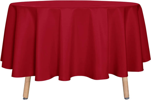 sancua Round Tablecloth - 90 Inch - Water Resistant Spill Proof Washable Polyester Table Cloth Decorative Fabric Table Cover for Dining Tables, Buffet Parties and Camping, Red