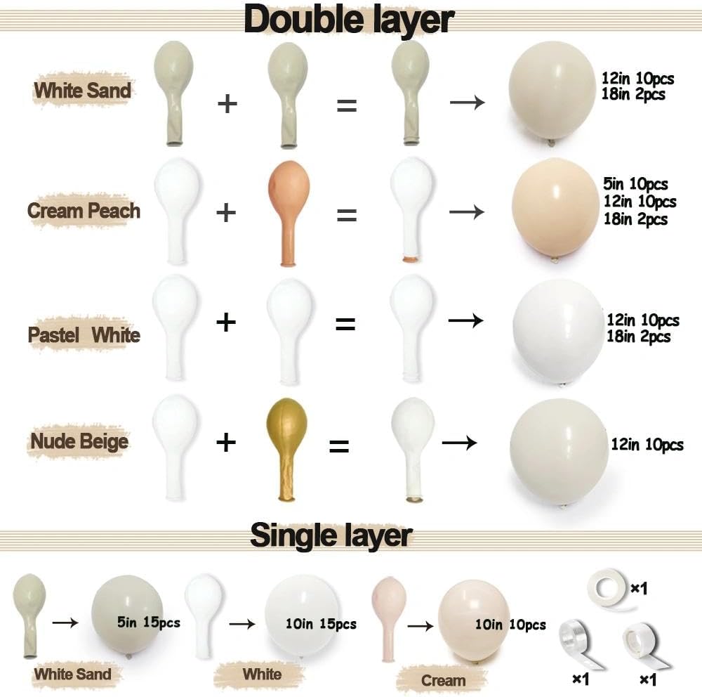 White Balloon Arch Double Stuffed White Sand Cream Beige Balloon Garland Kit Neutral Nude Balloons for Boho Baby Shower Bridal Shower Wedding Baptism Party Decorations