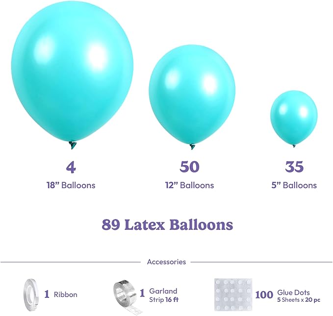 HOUSE OF PARTY Metallic Teal Balloon Garland - Teal Metallic Balloons for Easter Party Decorations, Birthday, Wedding & valentines Decorations