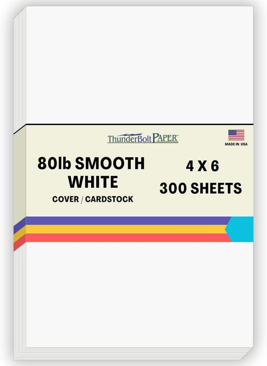 300 Bright White Smooth Card Paper Sheets - 4" X 6" (4X6 Inches) Photo|Card|Frame Size - 80# (80 lb/Pound) Cover Weight - Quality Paper for Consistency in Print as a Result of The Smooth Finish
