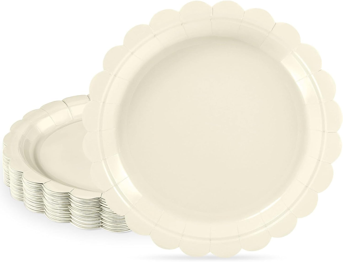 30 Pcs Dessert Plates Disposable, 7 Inch Ivory Paper Plates Scalloped Small Cake Appetizer Birthday Plate Cream Party Plate for Thanksgiving, Wedding, Baby Bridal Shower