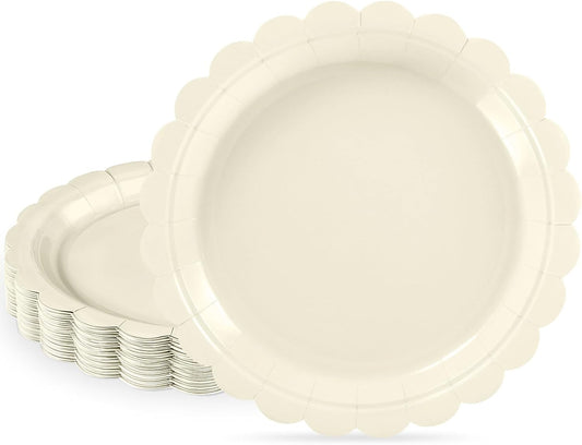 30 Pcs Dessert Plates Disposable, 7 Inch Ivory Paper Plates Scalloped Small Cake Appetizer Birthday Plate Cream Party Plate for Thanksgiving, Wedding, Baby Bridal Shower