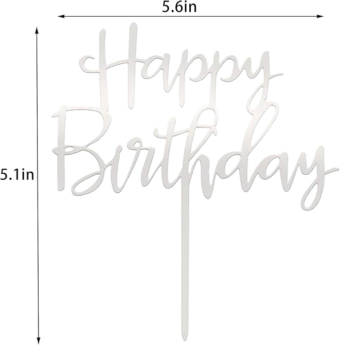 Happy Birthday Cake Topper, Mirrored Acrylic Cake Decoration Personalized Cake Toppers for Various Birthday Party Cake Decoration Supplies - Silver