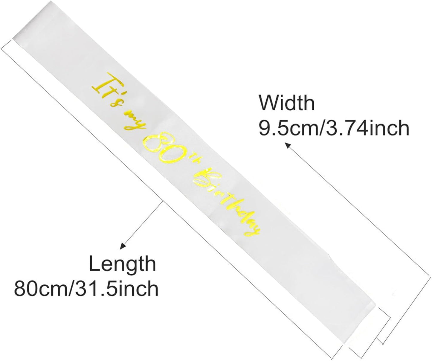 80th Birthday Sash, It's My 80th Birthday Sash White Gold, 80 Birthday Decorations Gifts for Women Men Happy 80th Birthday Party Favor Supplies