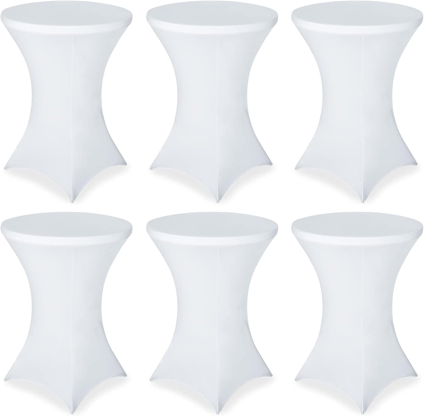 FestiCorp 6 Pack Spandex Table Cover, Cocktail Fitted Tablecloths, Round Highboy Stretch Table Covers Cloths for Party, DJ, Bar, Wedding, Birthday, Banquet, White, 30"-32" Diameter x 40"-43" Height