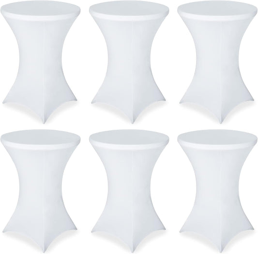 FestiCorp 6 Pack Spandex Table Cover, Cocktail Fitted Tablecloths, Round Highboy Stretch Table Covers Cloths for Party, DJ, Bar, Wedding, Birthday, Banquet, White, 30"-32" Diameter x 40"-43" Height