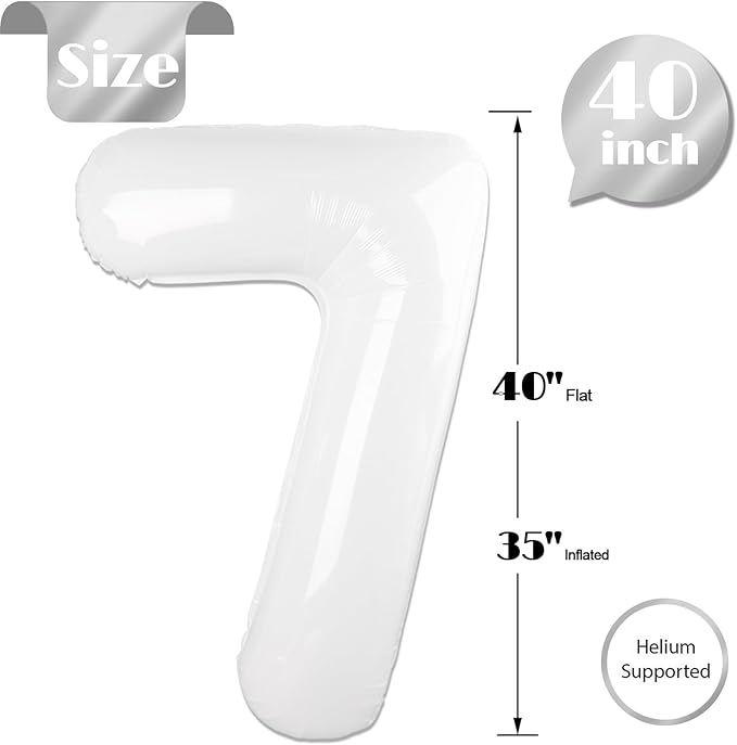 White 7 Balloon, Translucent Number Balloons 40 Inch, 7th Birthday Decorations for Kids Girls Boys, White Party Decoration for Women Men, Number 7 Balloon
