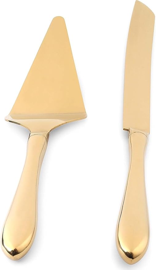 Cake Cutting Set for Wedding Cake Knife and Server Set, Cake Cutter and Pie Spatula,Cake Serving Set Serrated Blade,Thickened Stainless Steel Rounded Edge, Birthdays, Anniversaries,Parties 2 Pcs, Gold