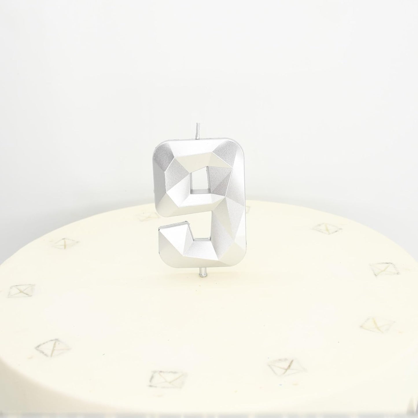 DERVENTA Birthday Candle Big Number 3D Silver 3.7 inch Party Celebration Anniversary Decoration Cake Topper 1 Piece (Number 9 Silver)