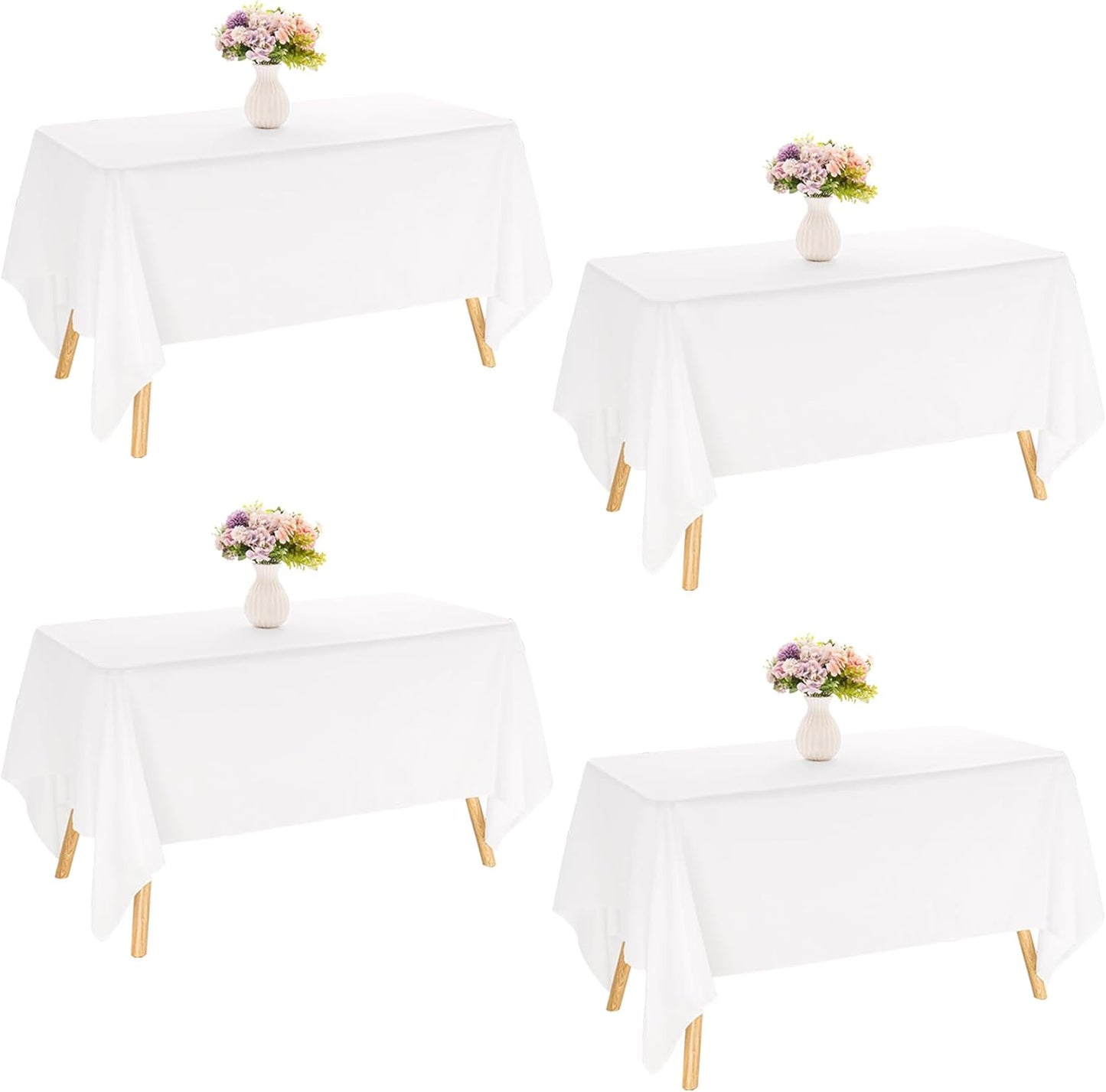 4 Pack Rectangle Tablecloth for 6 Foot Tables Washable Polyester Table Cover for Wedding Dining Table Parties Banquet（70x120 White）