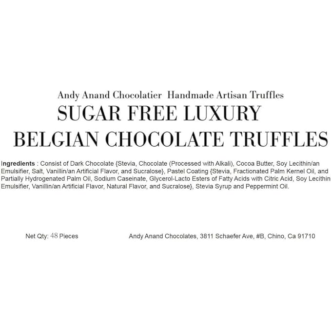 Andy Anand Chocolatier Sugar Free Belgian Chocolate Truffles Gift Box - Gluten Free European Imported Chocolate Truffles, Handcrafted Diabetic Snacks for Adults (48 Pcs)