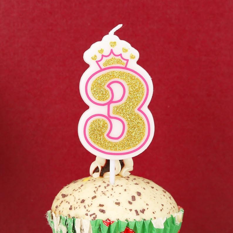 Birthday Number Candles, Number 3 Pink Giltter Candles for Cake, Candle Cake Topper with Sequins for Anniversary Celebrations Supplies (Number 3)