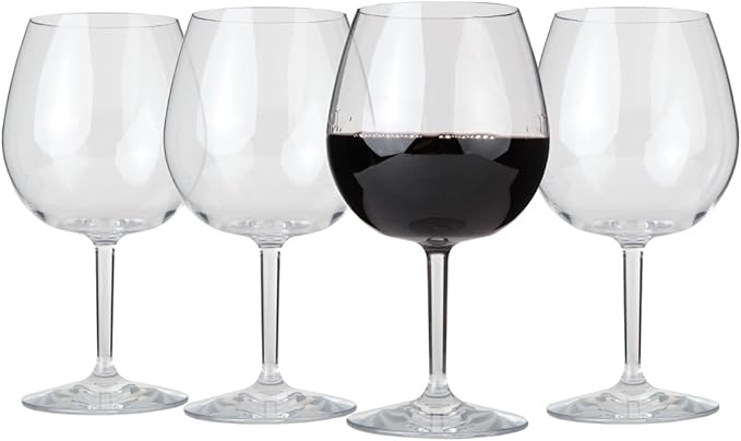 Lily's Home Unbreakable Red Wine Glasses, Made of Shatterproof Plastic and Ideal for Indoor and Outdoor Use, Reusable (22oz each, Set of 4)