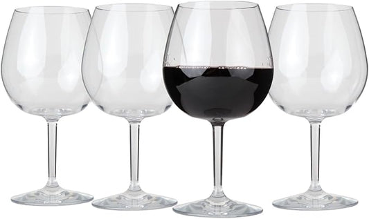 Lily's Home Unbreakable Red Wine Glasses, Made of Shatterproof Plastic and Ideal for Indoor and Outdoor Use, Reusable (22oz each, Set of 4)