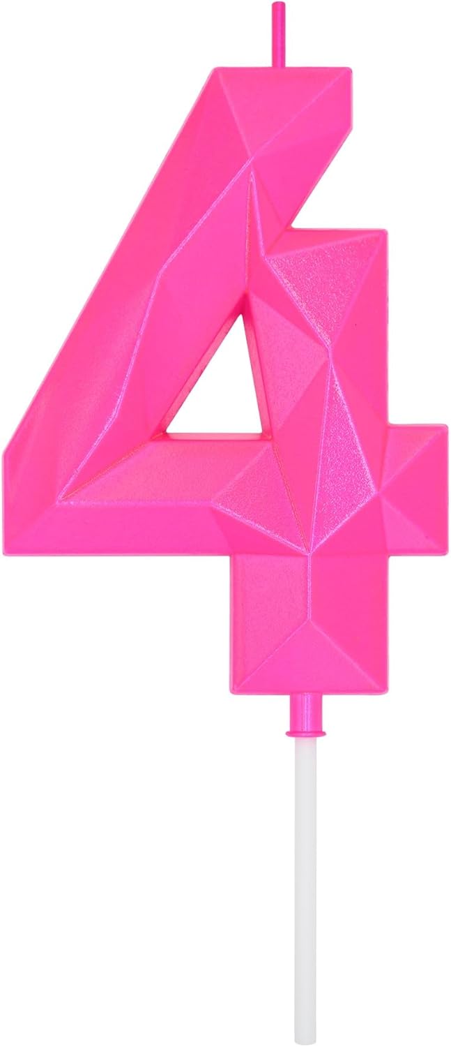 DERVENTA Large Birthday Candle Number 3D Pink 3.7 inch Party Celebration Anniversary Decoration Cake Topper 1 Piece (Number 4 Pink)
