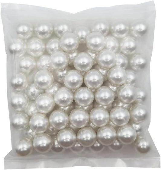 INSPIRELLE 20mm (0.79 Inch) White Lustrous ABS Undrilled Art Faux Pearls for Big Containers, 70pcs Big Size No Hole Makeup Beads Imitation Round Pearl Beads for Table Scatter Home Wedding Decoration