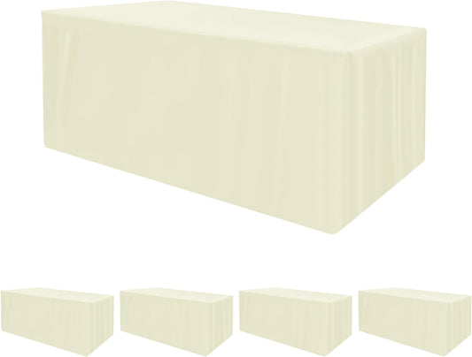 HolidayIdeas Fitted Table Covers - 96 x 30 Inch - Butter Cream 4 Pack Rectangle Tablecloths for 8 Foot Folding Tables, Parties, Holiday Dinner, Wedding, Trade Show