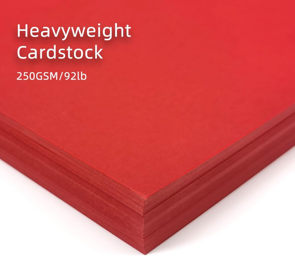 Red Cardstock 8.5 x 11 Inch, 30 Sheet Card Stock, 92lb/250gsm Thick Cover Stock, Heavyweight Printer Paper for Invitations, Scrapbooking, Crafts, DIY Projects, Drawing & Decorations