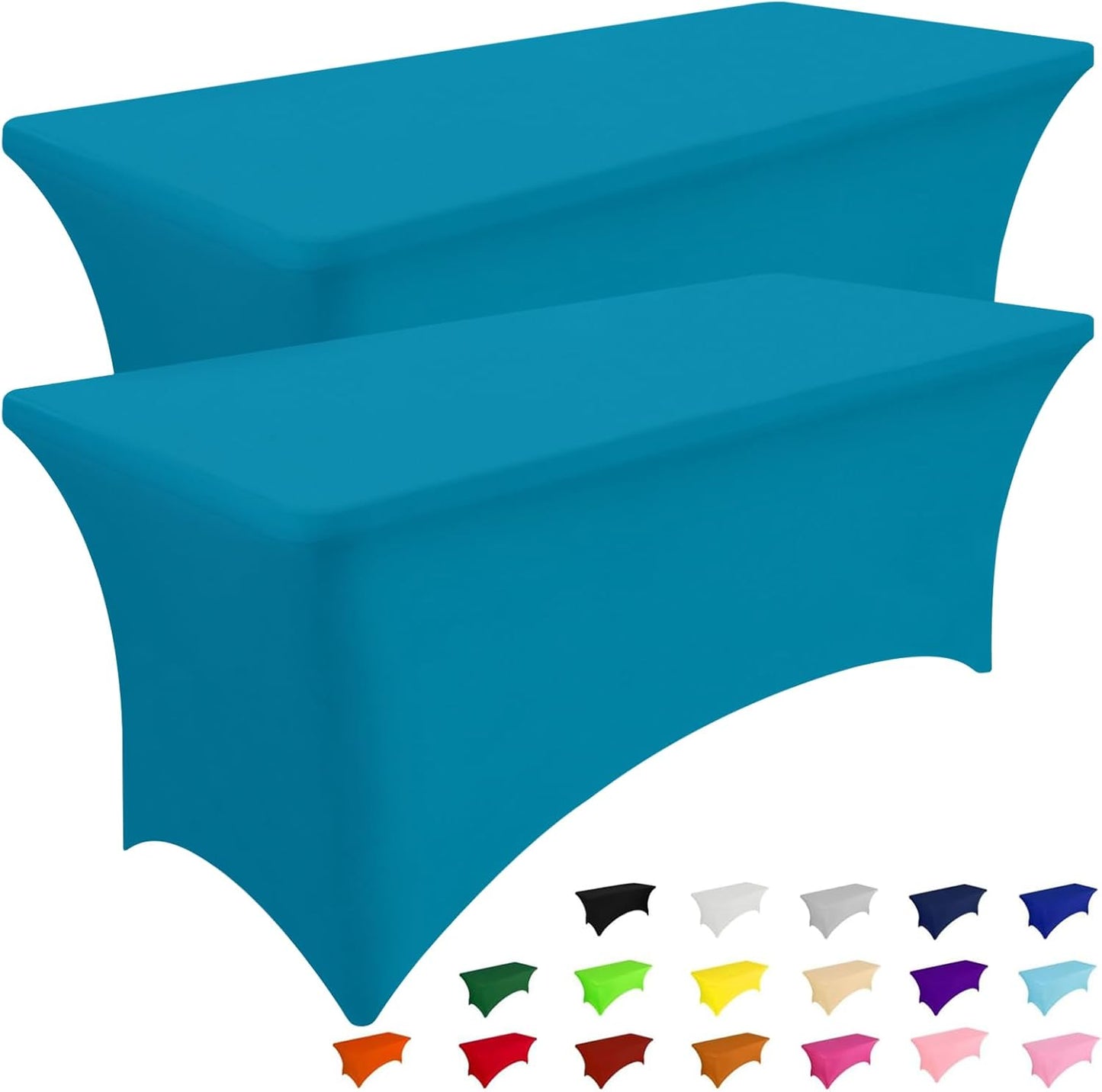 Smiry 2 Pack Spandex Table Cloth 5FT, Elastic Fitted Stretch Tablecloths, Washable and Wrinkle Free Rectangular Patio Table Cover for Outdoor, Wedding, Banquet & Parties (Teal, 60Lx30Wx30H Inch)