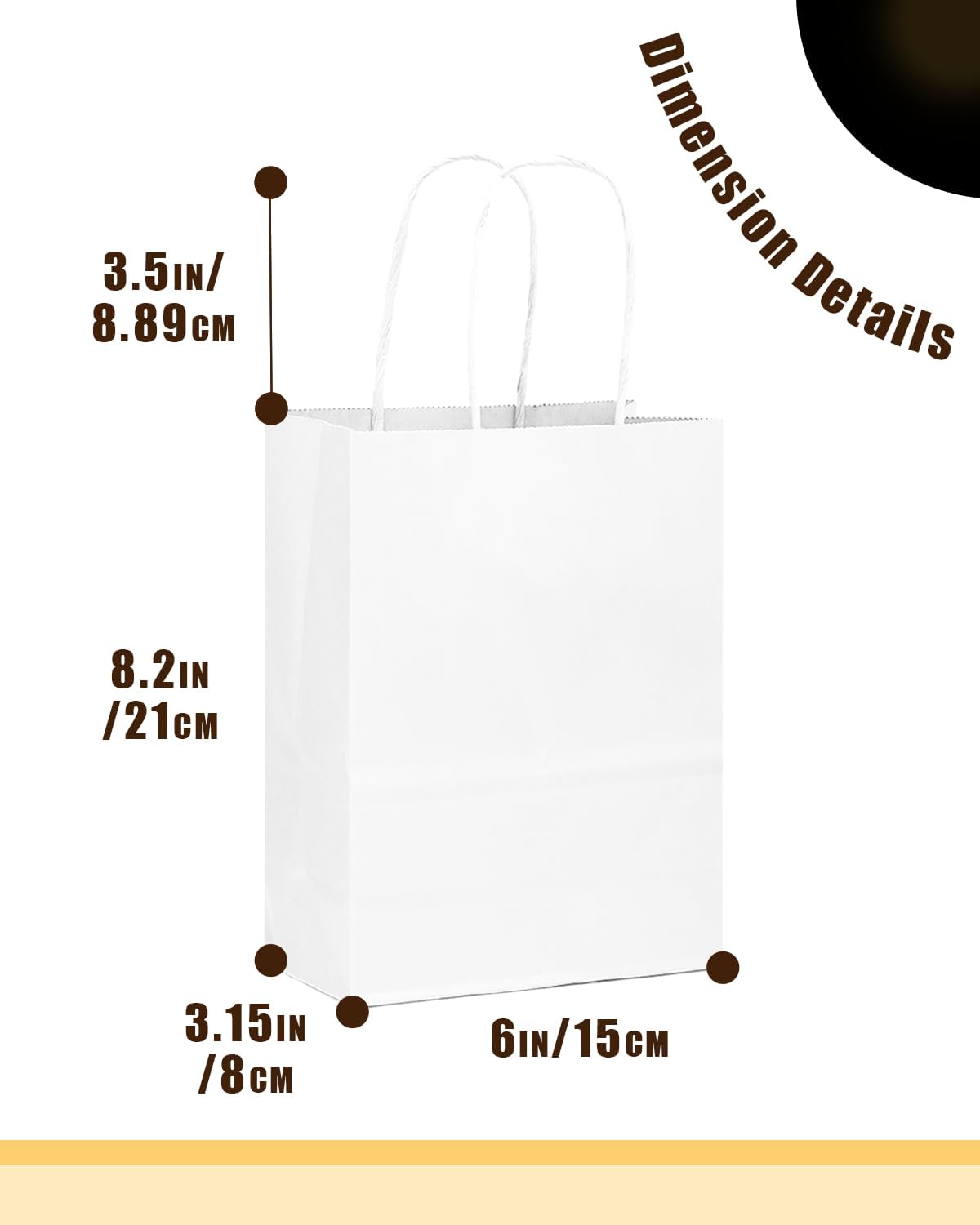 qiqee 200-Packs White Paper Gift Bags with Handles Bulk 8.3"x6"x3.15" Small Size Paper Bags Multiple Uses