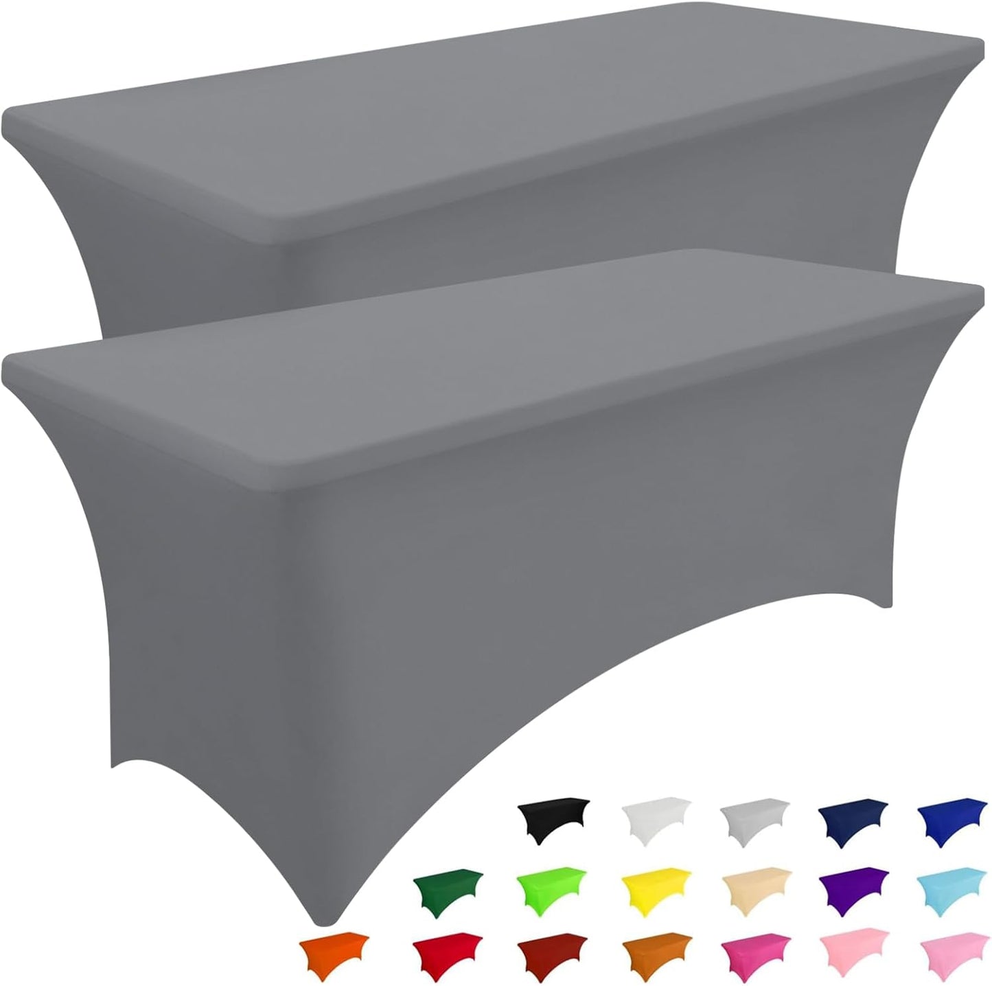 Smiry 2 Pack Spandex Table Cloth 6FT, Elastic Fitted Stretch Tablecloths, Washable and Wrinkle Free Rectangular Patio Table Cover for Outdoor, Wedding, Banquet & Parties (Grey, 72Lx30Wx30H Inch)